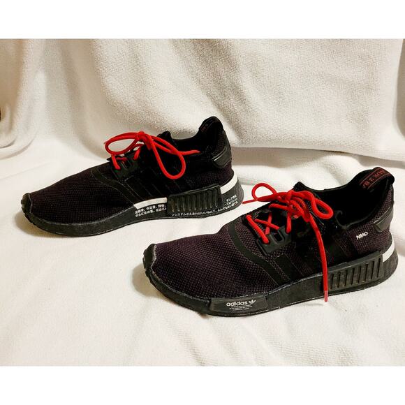 Adidas NMD-R1 mens black scarlet athletic sneakers size 8 - Picture 2 of 7